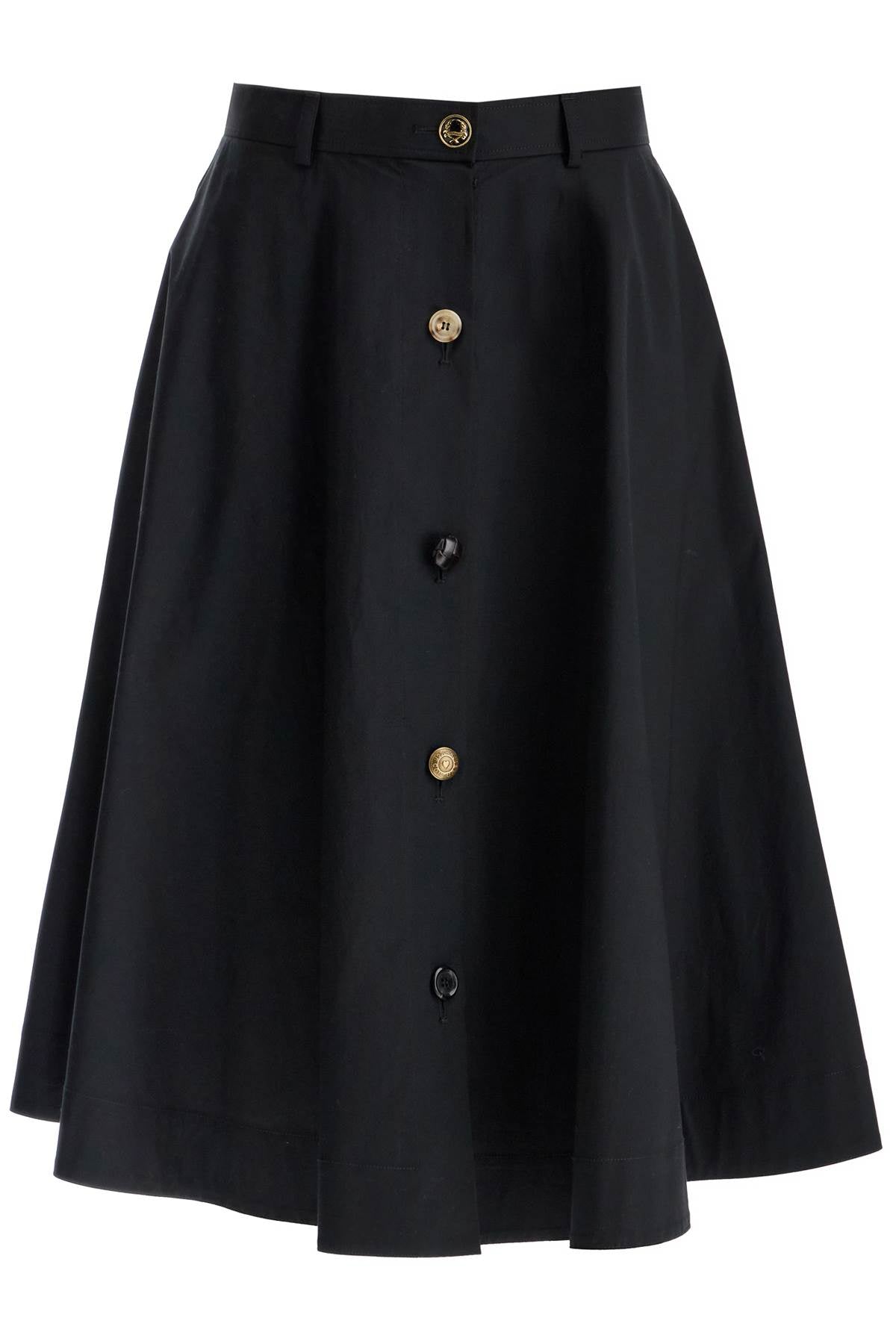 "poplin Skirt With Buttons"  - Black