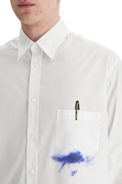 Printed Pocket Shirt With Button  - White