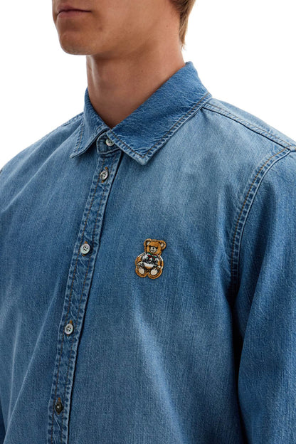 Denim Shirt With Patch Details  - Blue