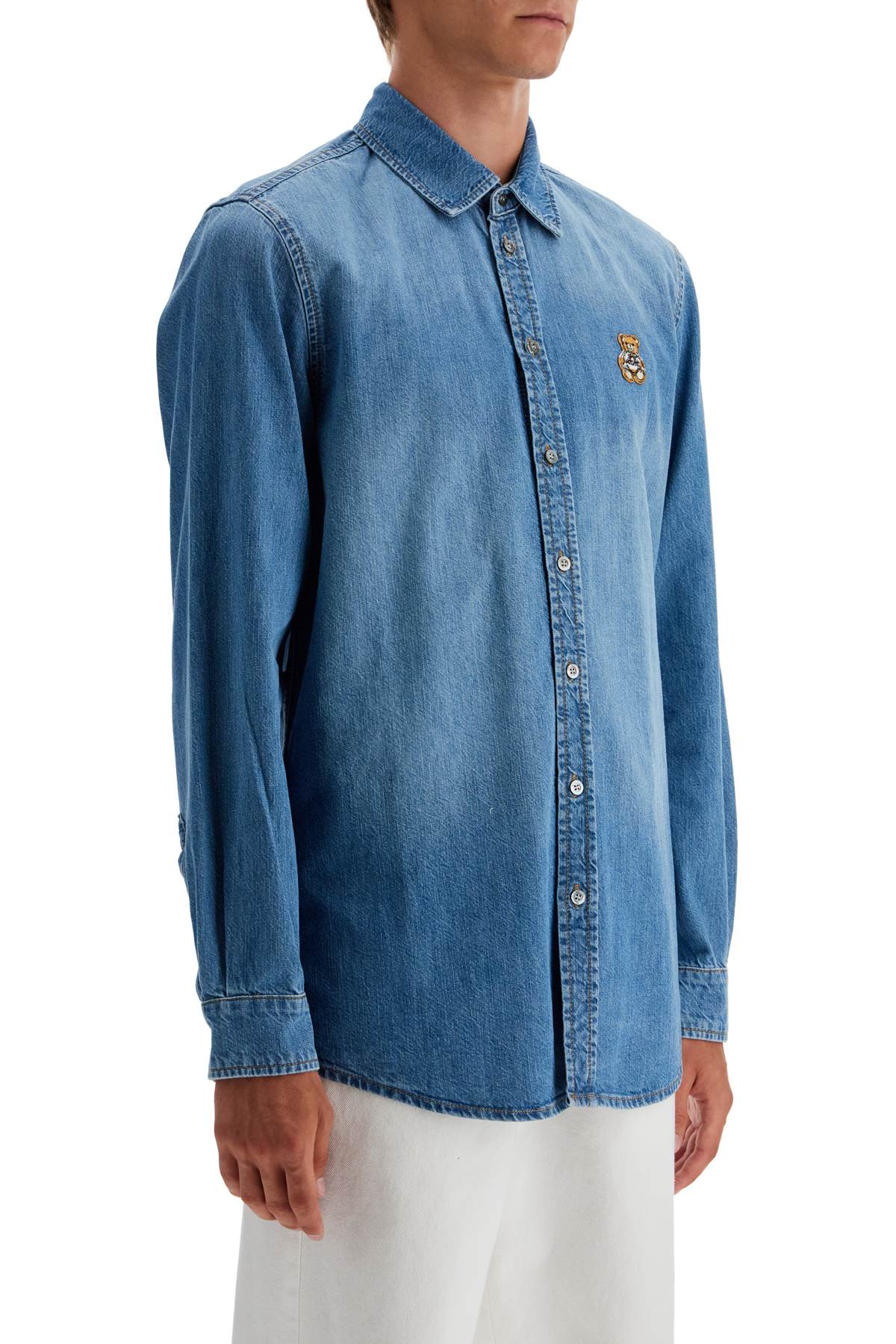 Denim Shirt With Patch Details  - Blue