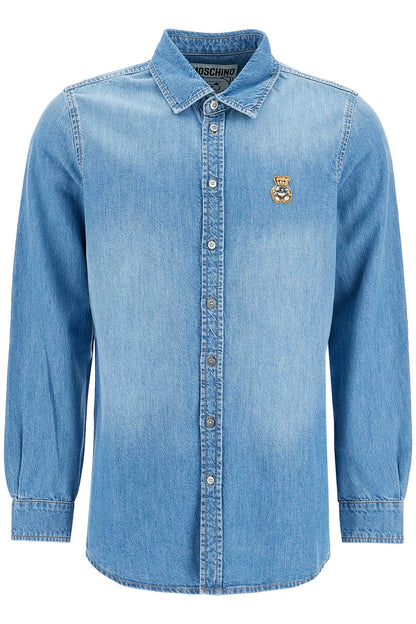 Denim Shirt With Patch Details  - Blue