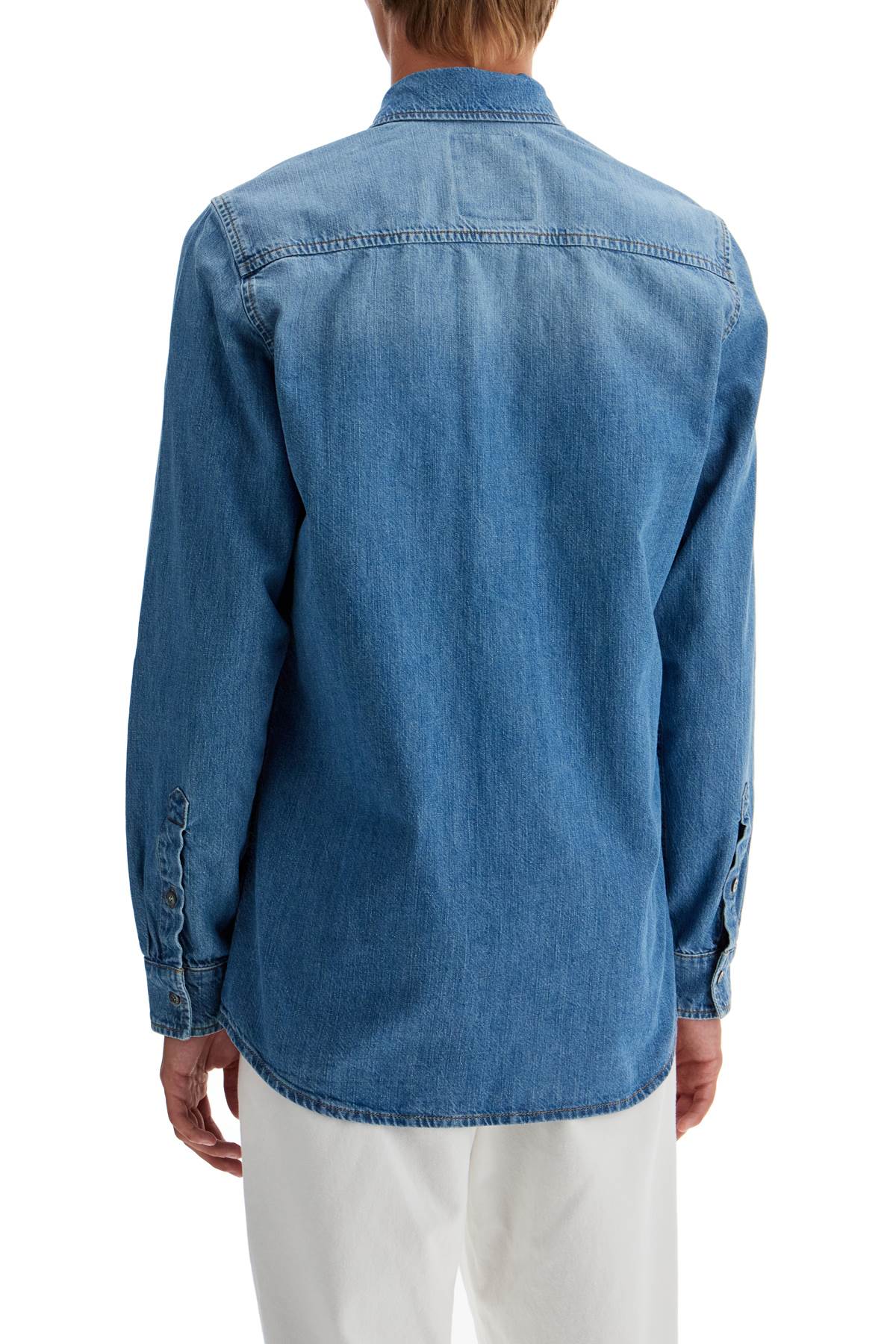 Denim Shirt With Patch Details  - Blue