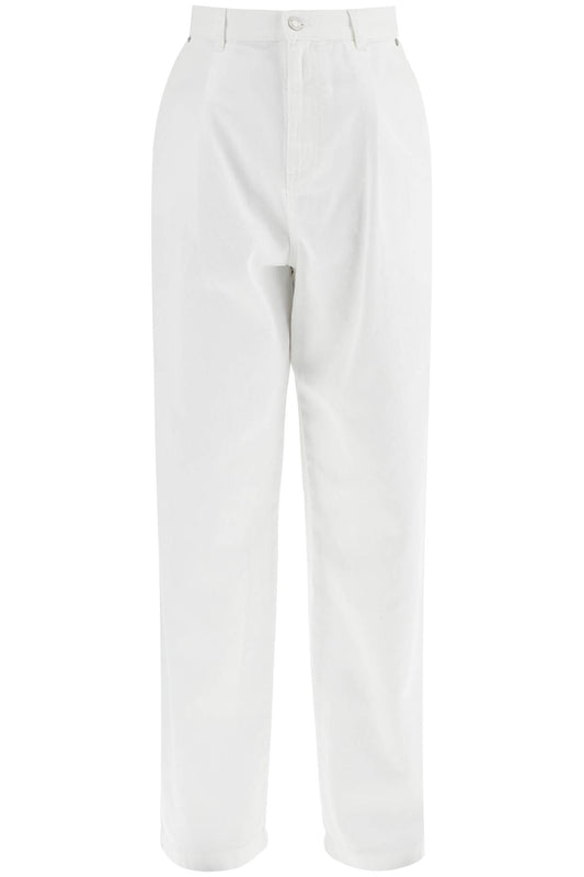 White Cotton Wide Leg Trousers  - White