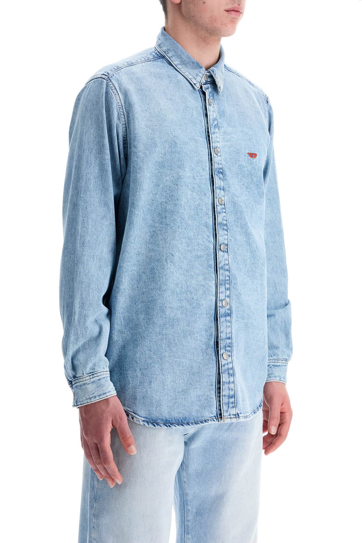 Light Blue Denim Shirt With Logo On Chest  - Blue