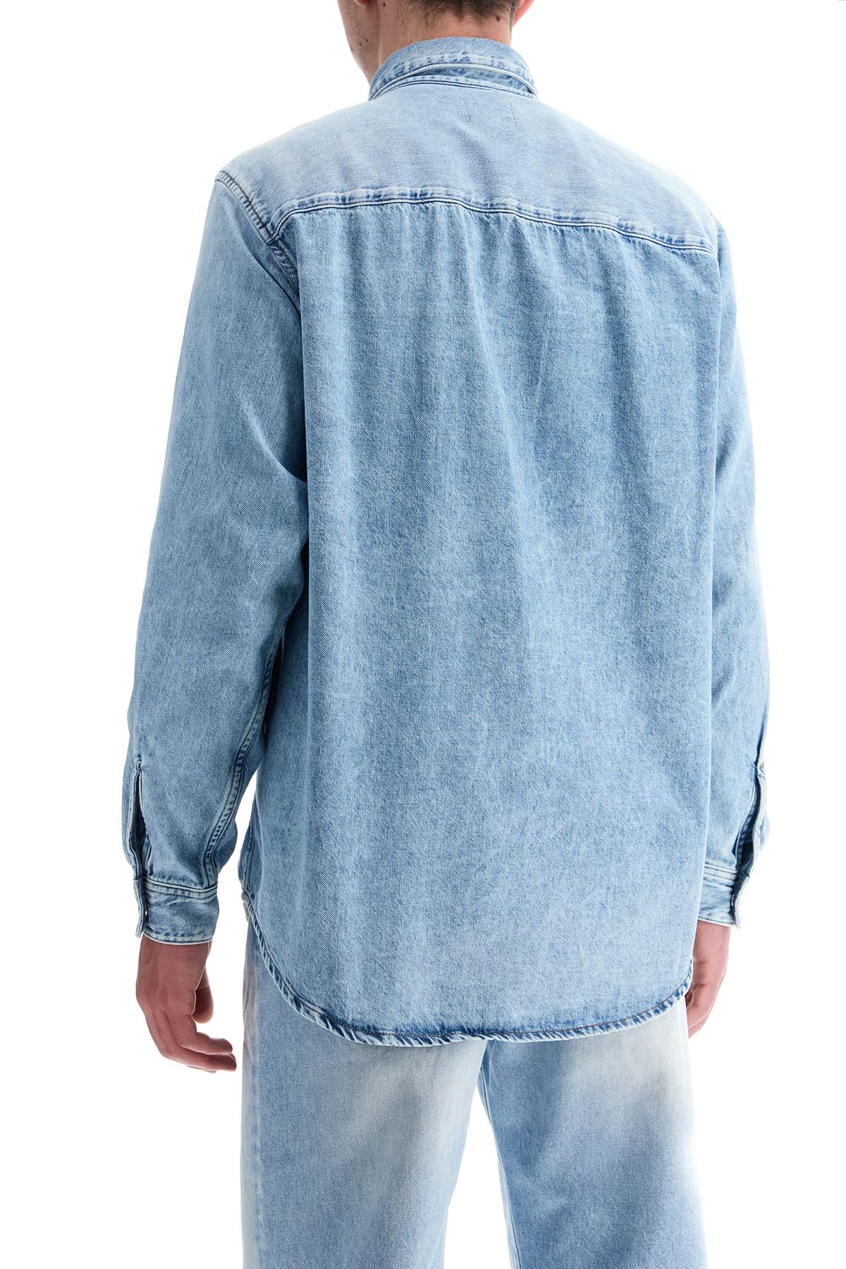 Light Blue Denim Shirt With Logo On Chest  - Blue