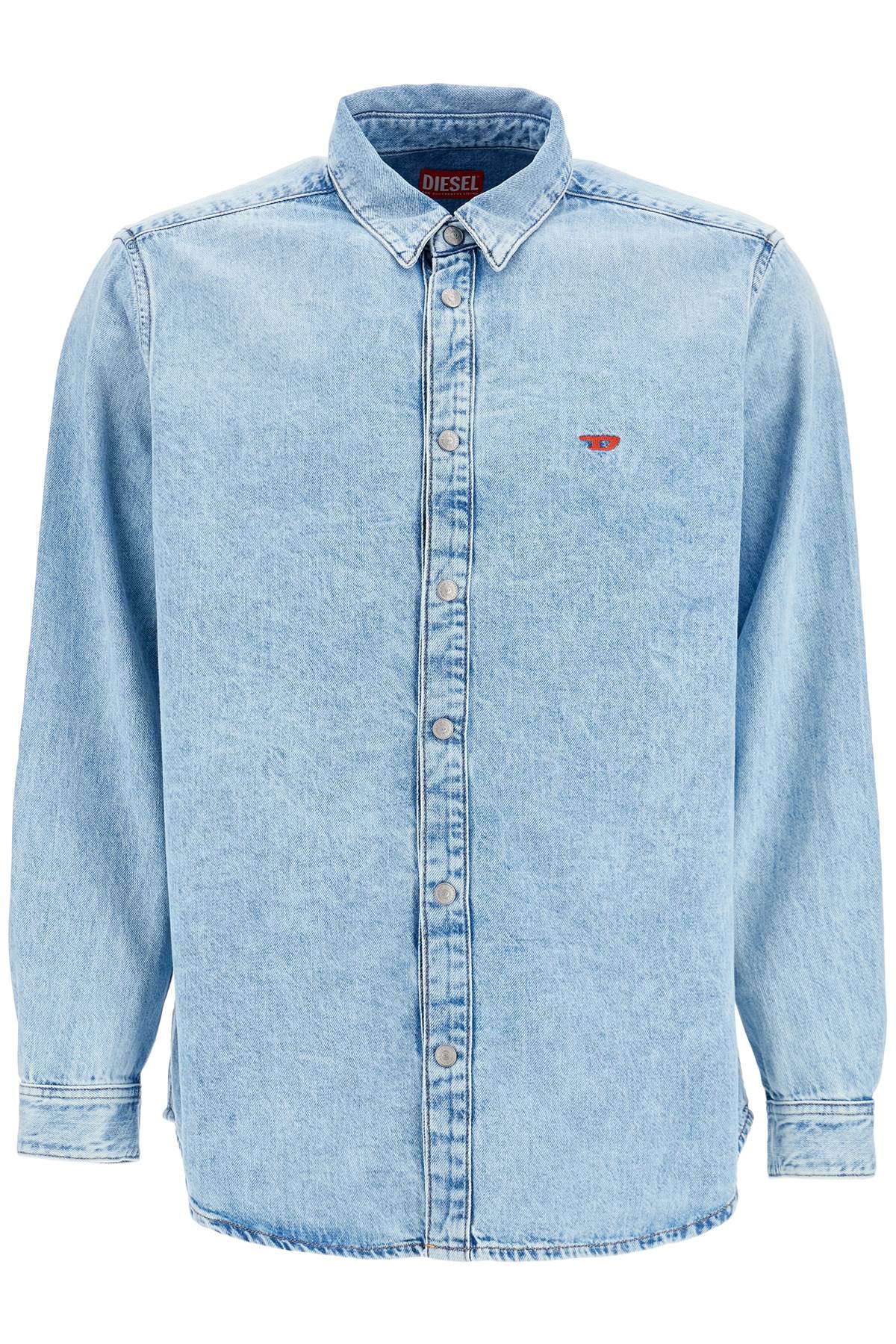 Light Blue Denim Shirt With Logo On Chest  - Blue