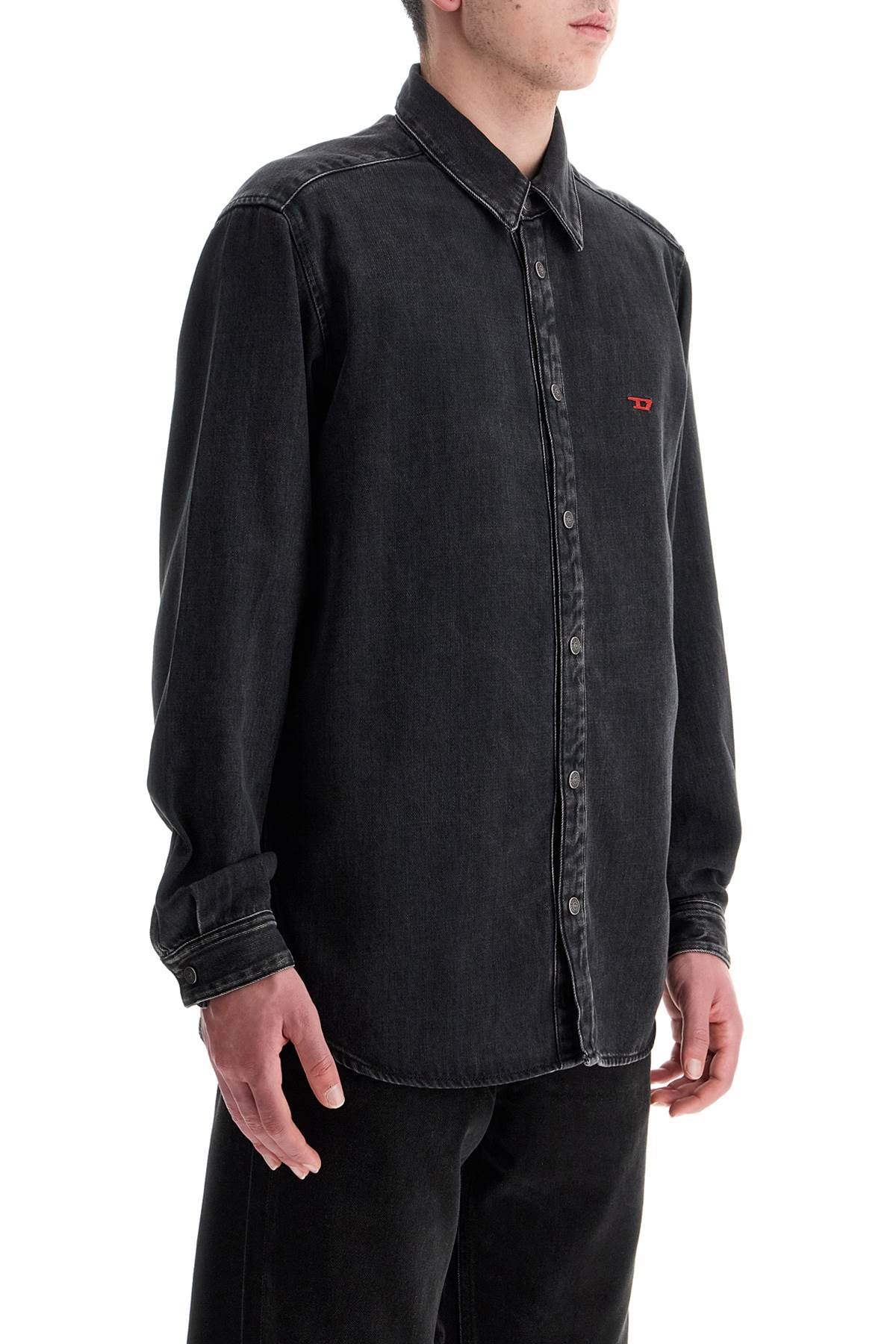 Black Denim Shirt In Cotton And Lyocell With A Faded Effect  - Black