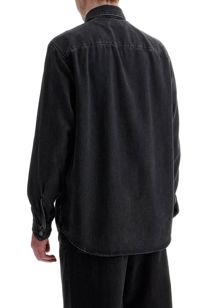 Black Denim Shirt In Cotton And Lyocell With A Faded Effect  - Black