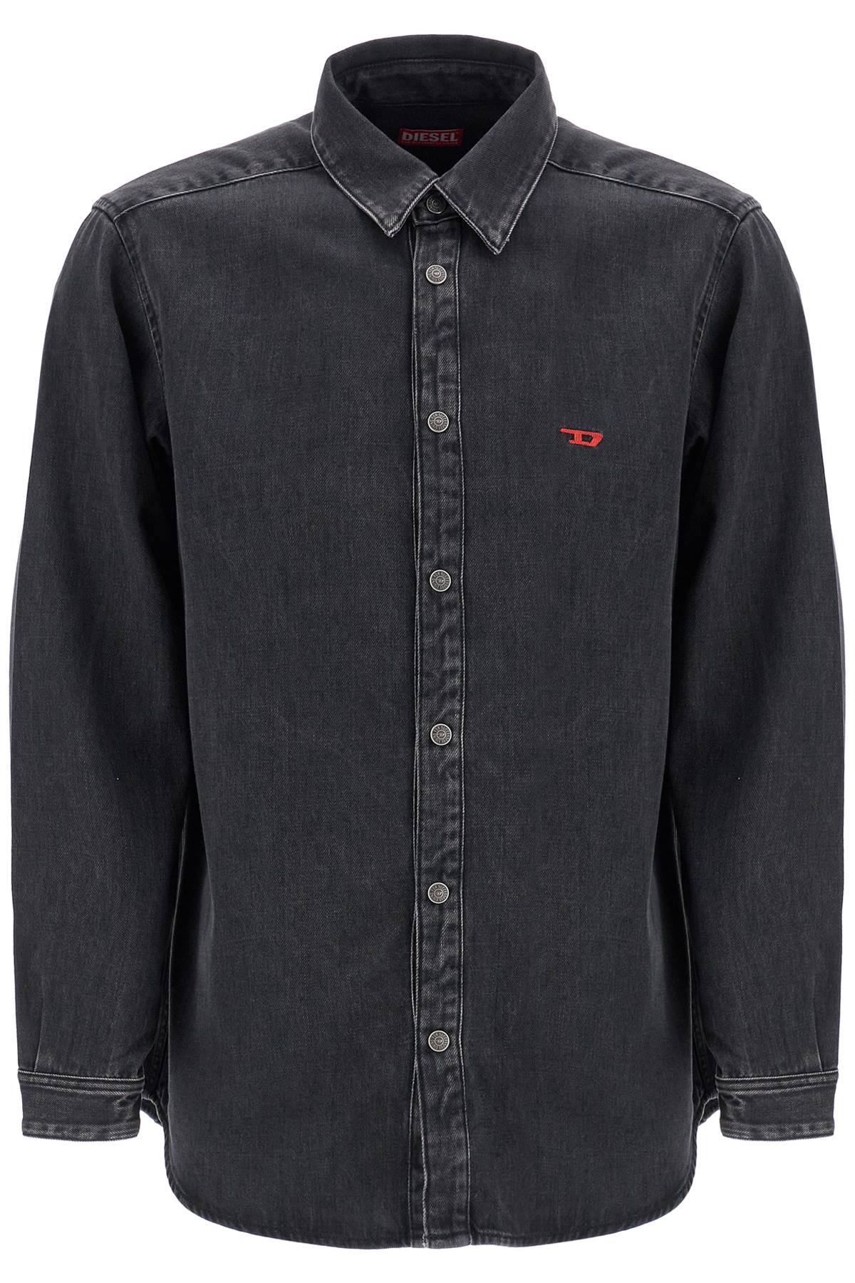 Black Denim Shirt In Cotton And Lyocell With A Faded Effect  - Black