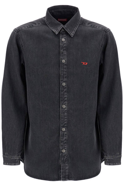 Black Denim Shirt In Cotton And Lyocell With A Faded Effect  - Black