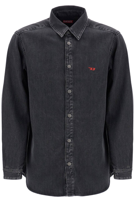 Black Denim Shirt In Cotton And Lyocell With A Faded Effect  - Black