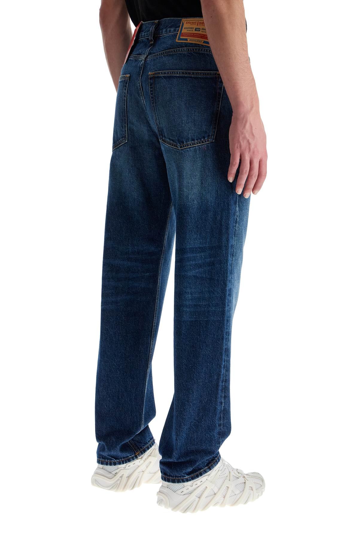 Blue Denim Straight Leg Cotton Jeans With Contrast Stitching  - Blue