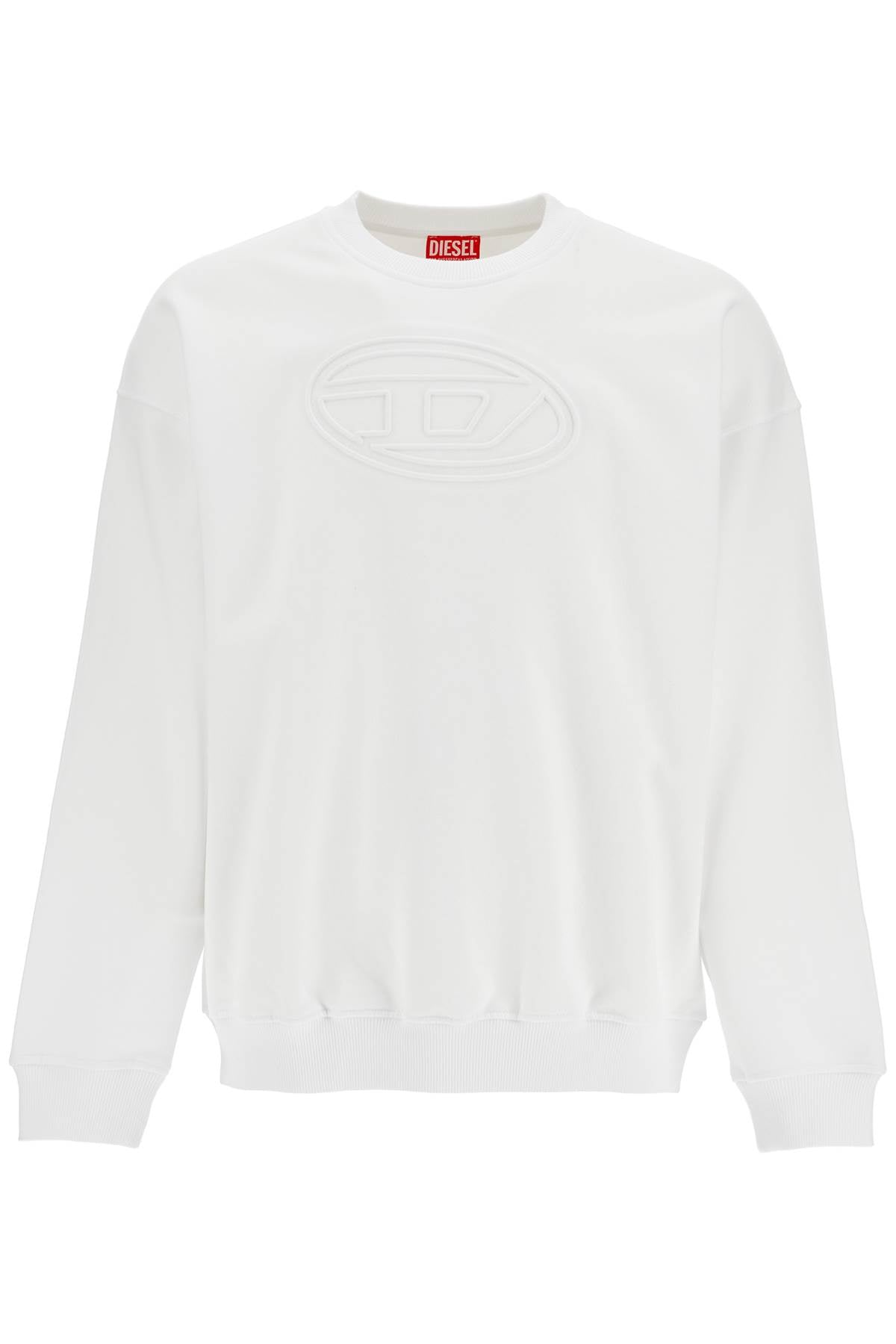 White Cotton Sweatshirt With Raised Logo For Men  - White