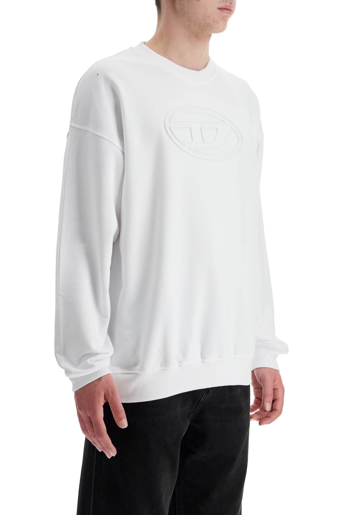 White Cotton Sweatshirt With Raised Logo For Men  - White