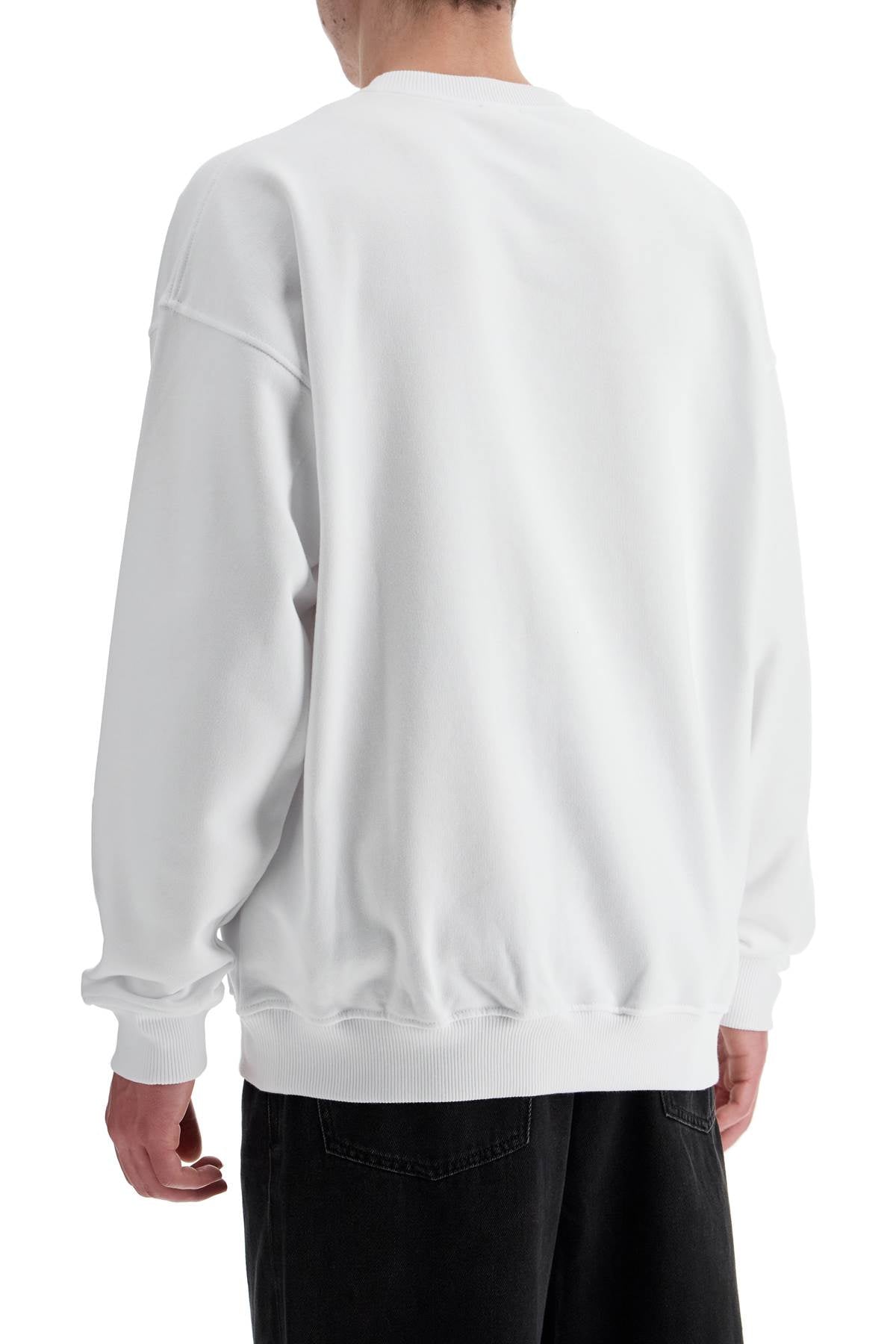 White Cotton Sweatshirt With Raised Logo For Men  - White