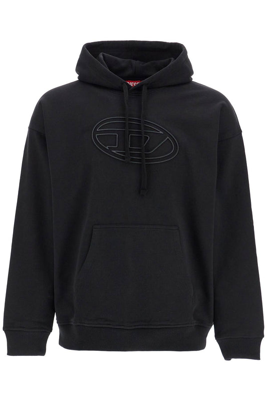 Black Cotton Hoodie With Embossed Logo  - Black