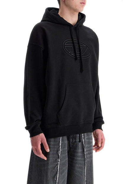 Black Cotton Hoodie With Embossed Logo  - Black