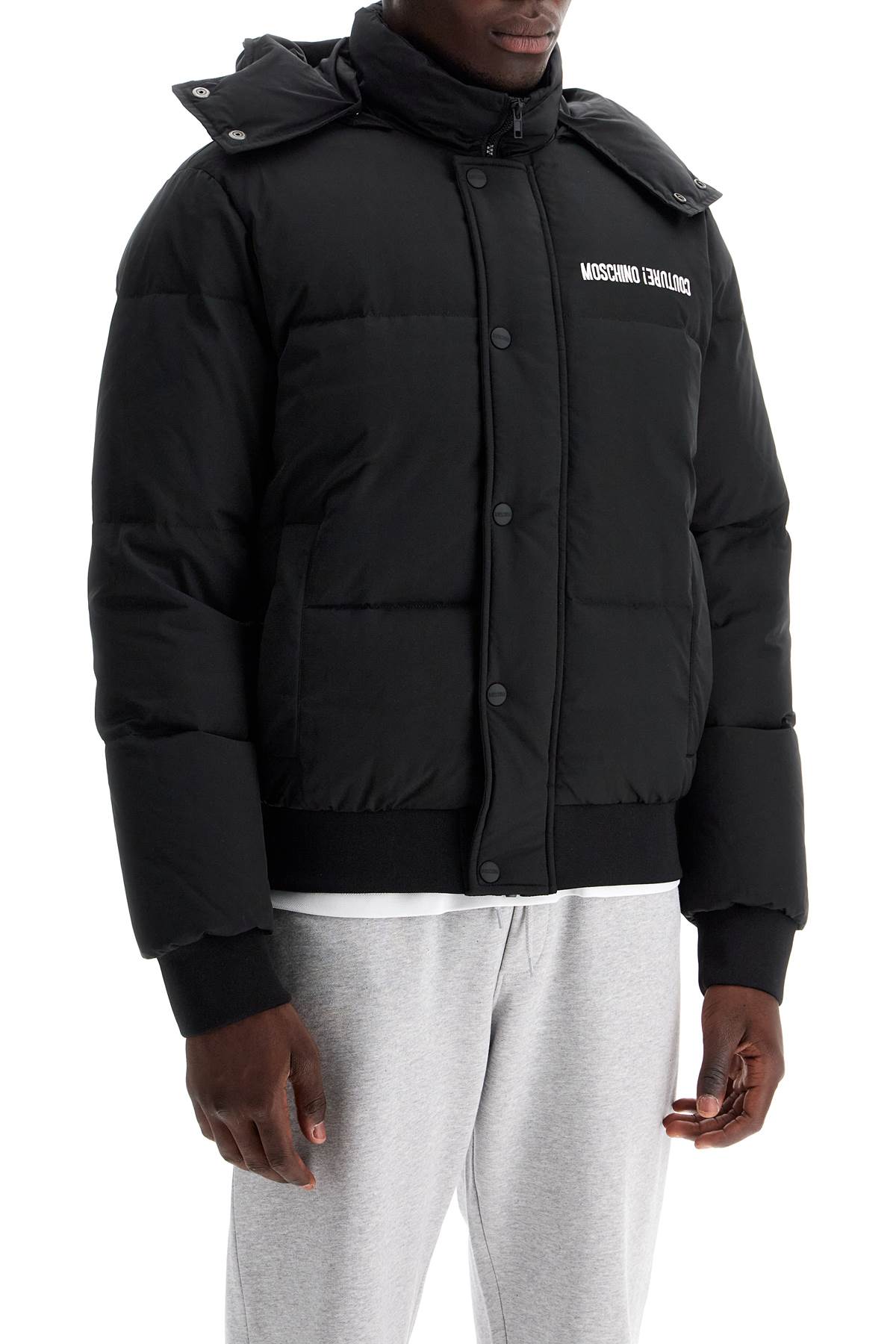 High-neck Down Jacket With Hood  - Black