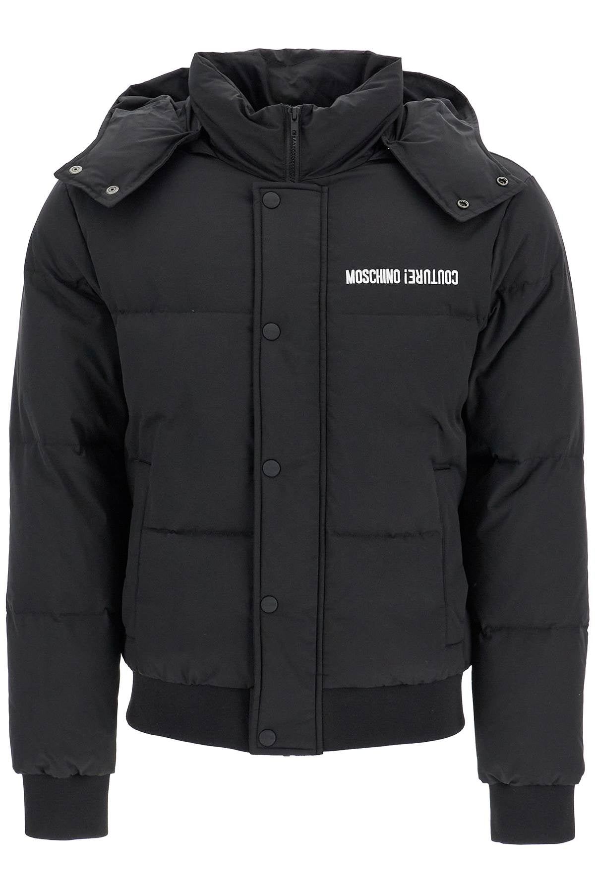 High-neck Down Jacket With Hood  - Black