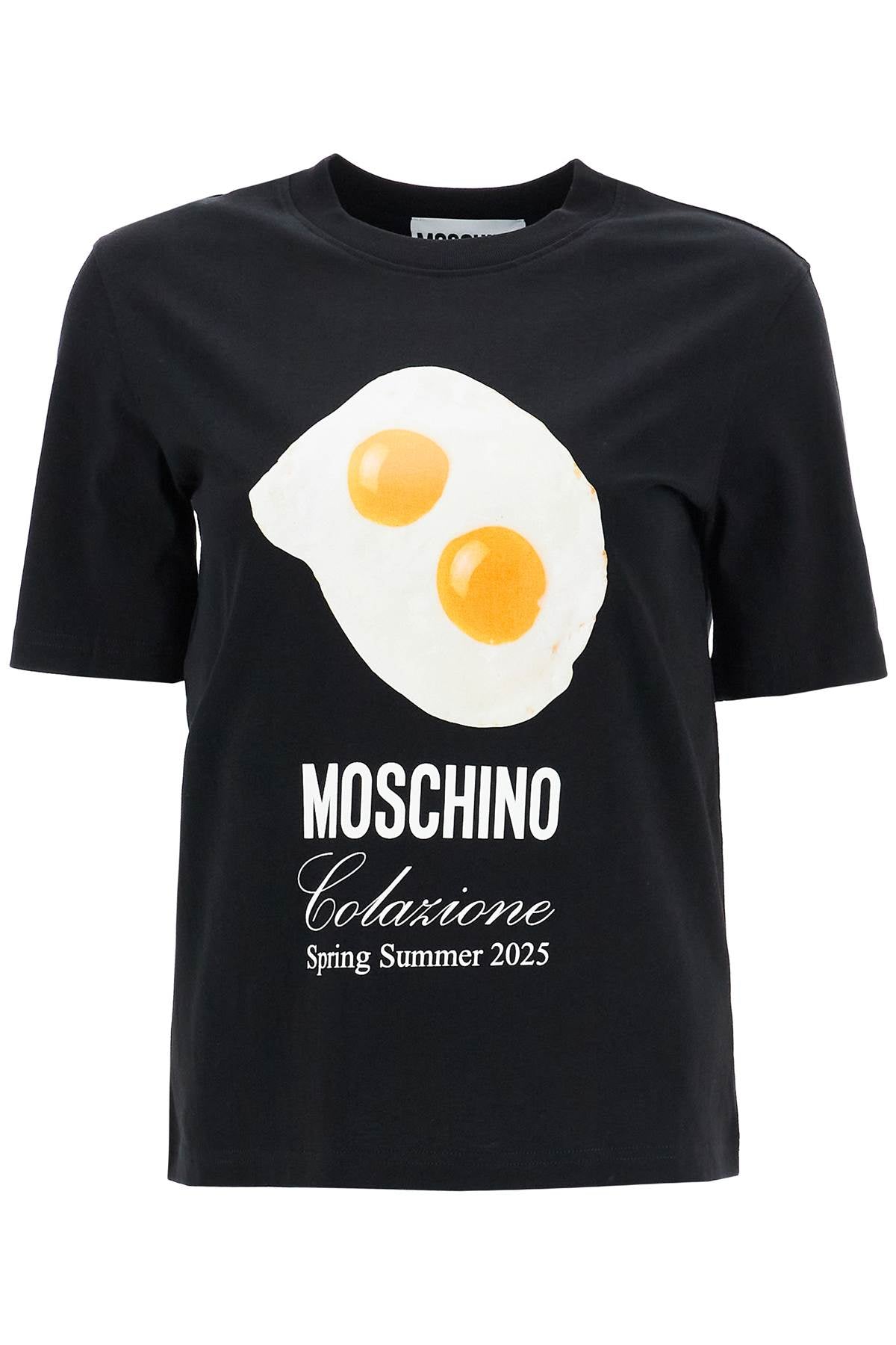 Black Cotton T-shirt With Fried Egg Print  - Black