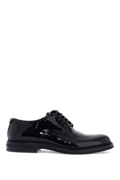 Lace-up Patent Leather Derby  - Black