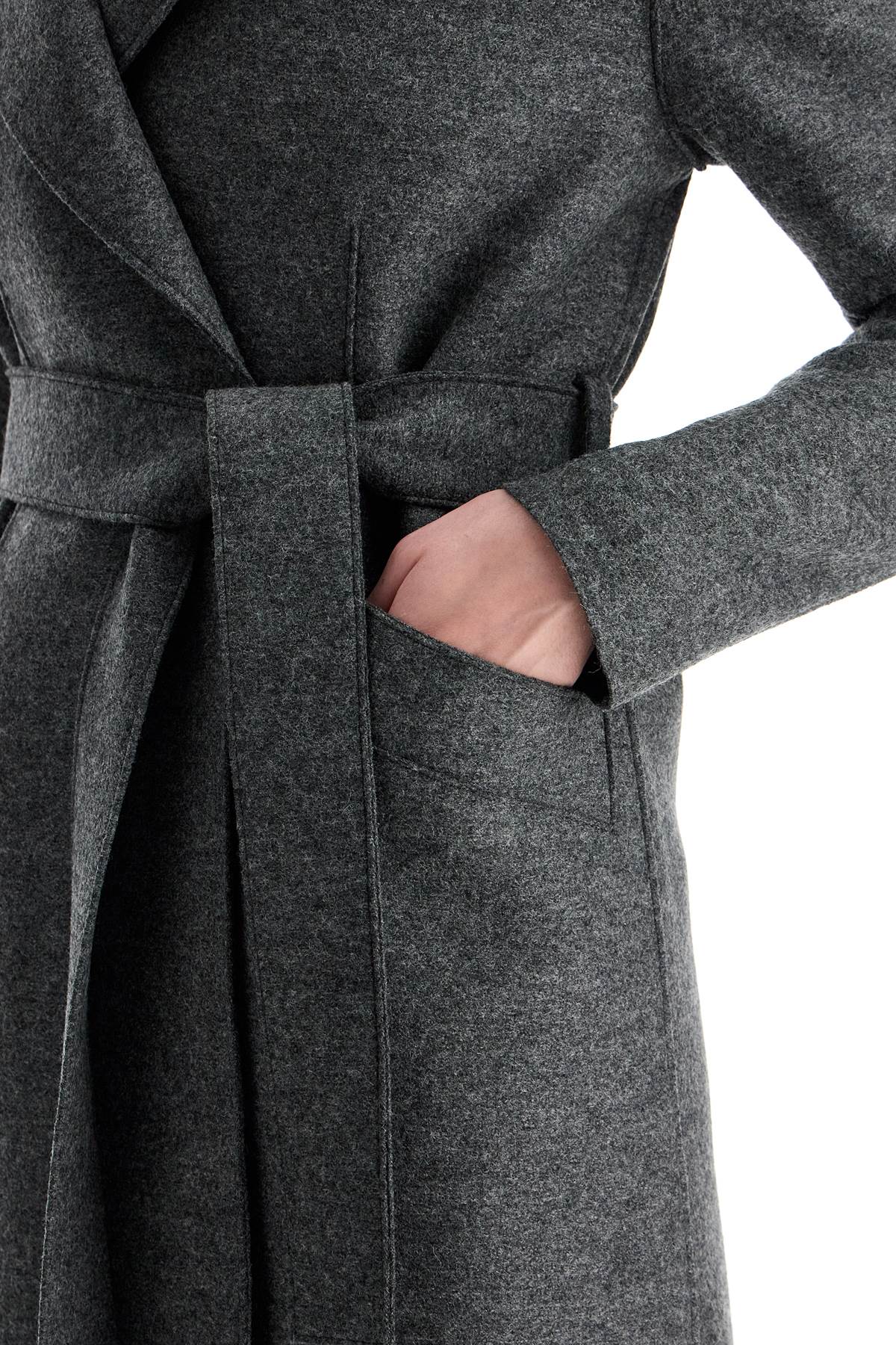 Long Coat In Pressed Wool  - Grey