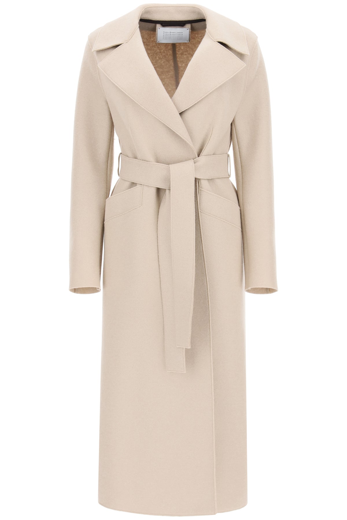 Long Coat In Pressed Wool  - Beige