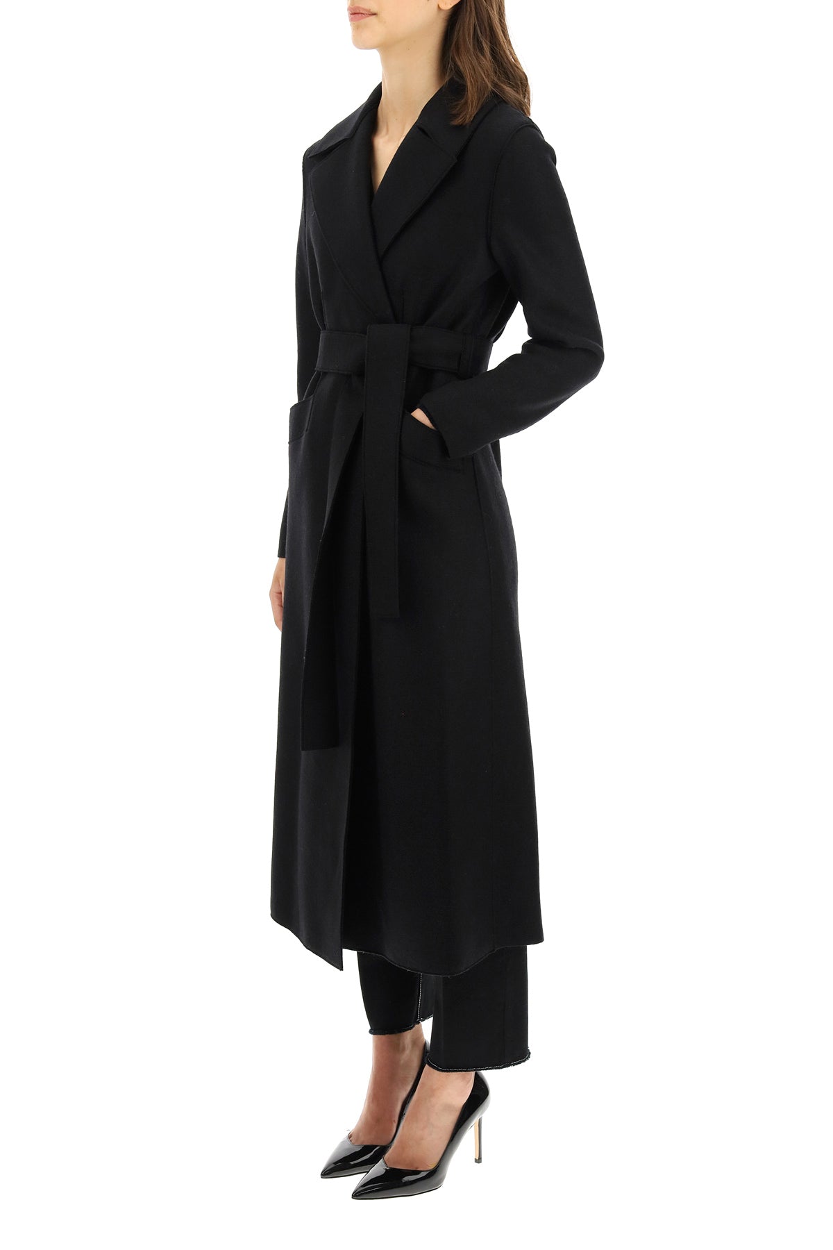 Long Coat In Pressed Wool  - Black