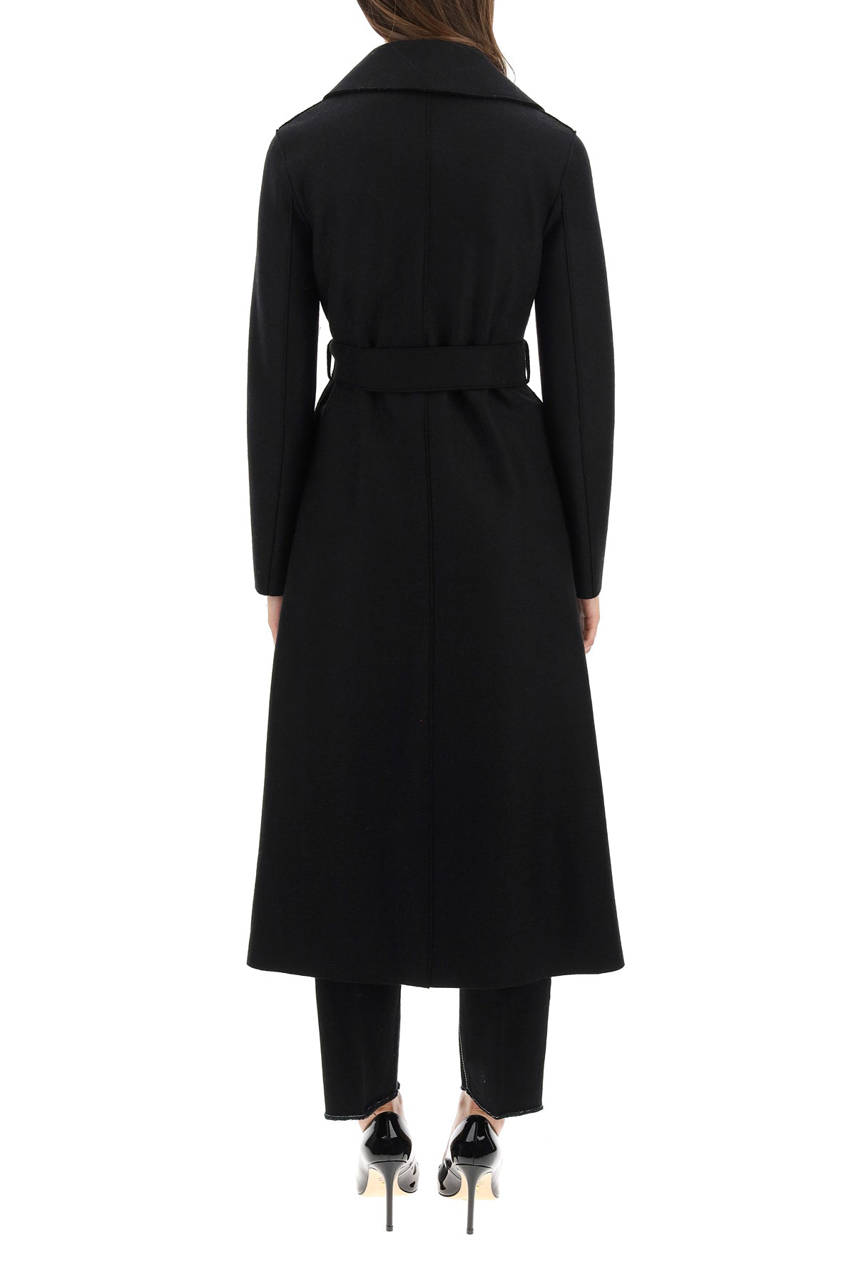 Long Coat In Pressed Wool  - Black