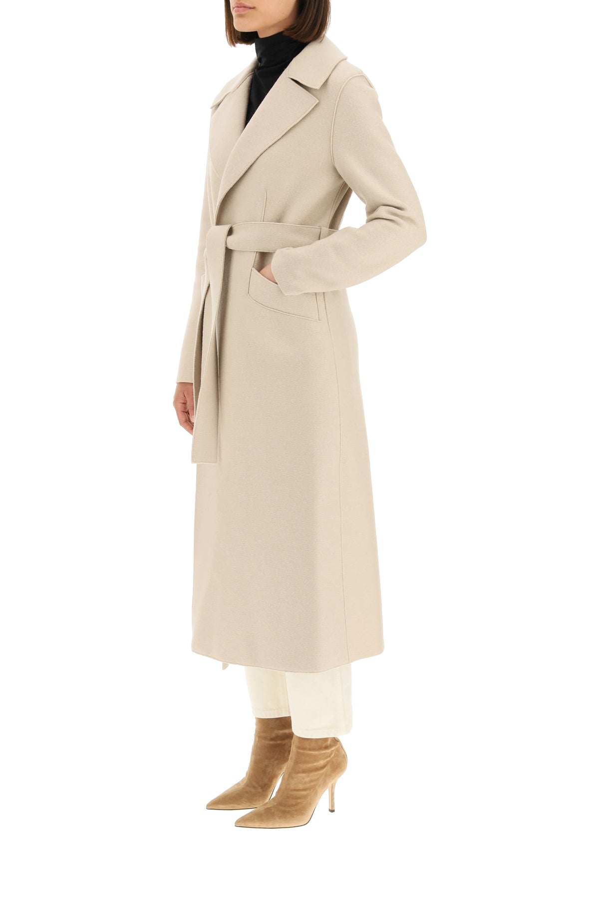 Long Coat In Pressed Wool  - Beige