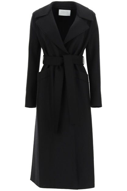 Long Coat In Pressed Wool  - Black