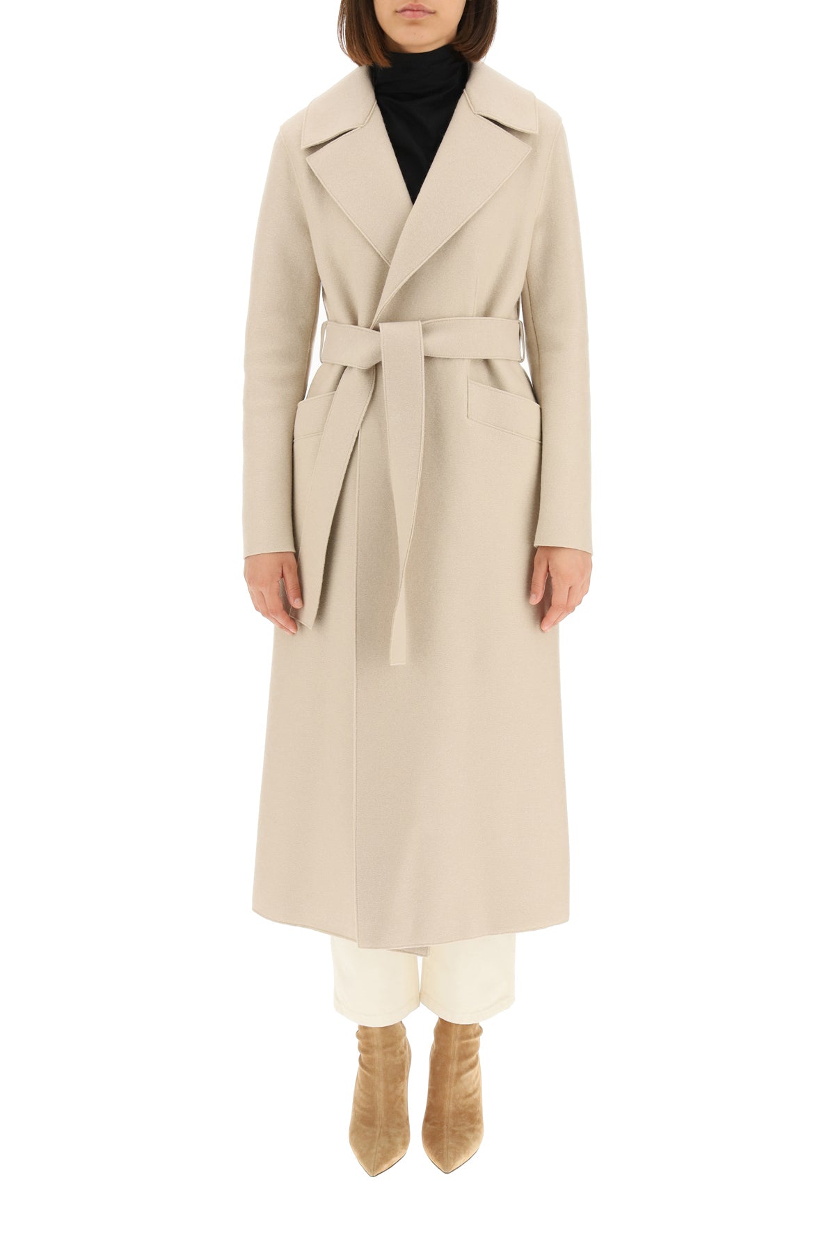 Long Coat In Pressed Wool  - Beige