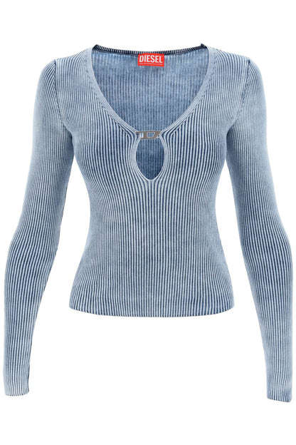 M-teri Ribbed Sweater With Logo Plaque  - Light Blue