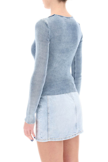 M-teri Ribbed Sweater With Logo Plaque  - Light Blue