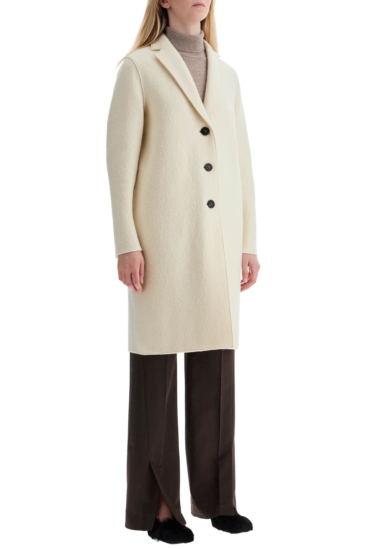 Single-breasted Wool Coat In Boiled  - White