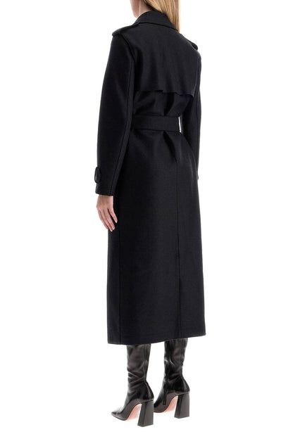 Pressed Wool Robe Coat With Nine Words  - Black