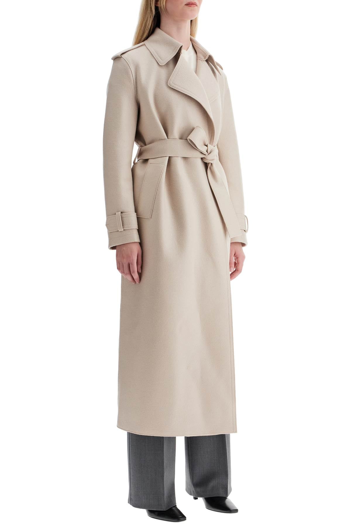 Pressed Wool Robe Coat With Nine Words  - Neutro