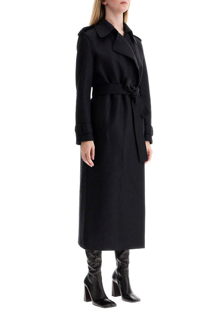 Pressed Wool Robe Coat With Nine Words  - Black