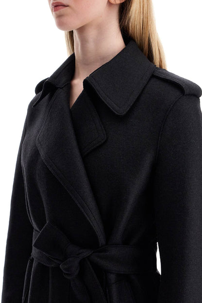 Pressed Wool Robe Coat With Nine Words  - Black