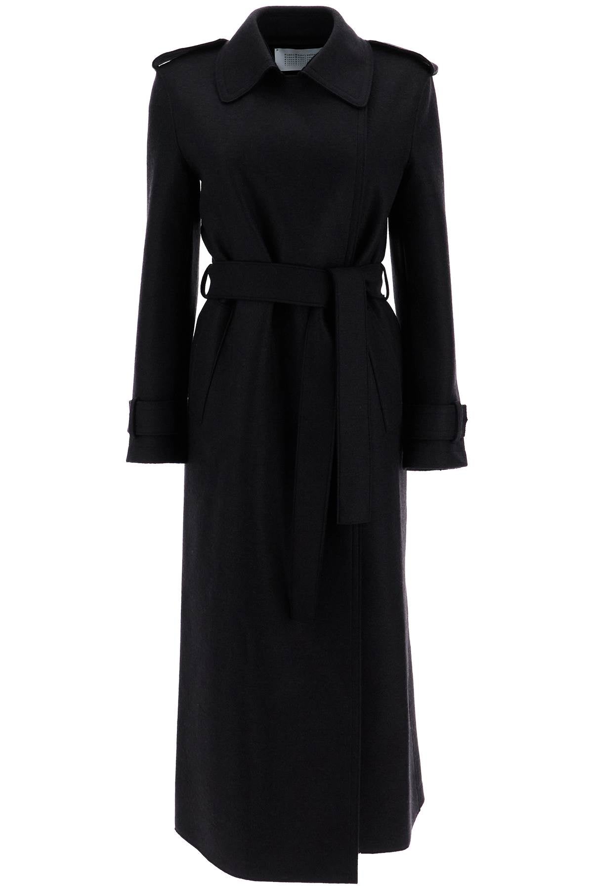 Pressed Wool Robe Coat With Nine Words  - Black