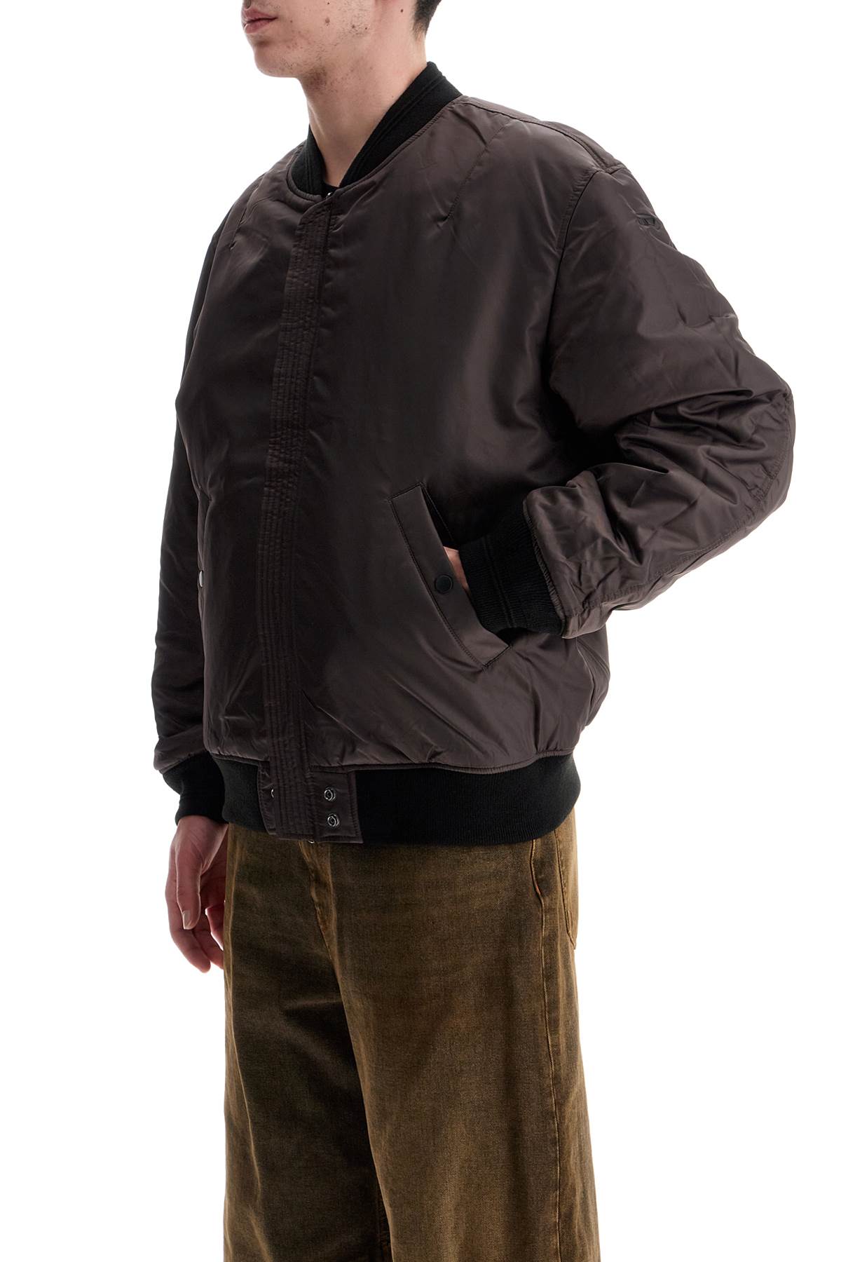 Classic Black Nylon Bomber Jacket With Zip And Side Pockets  - Black