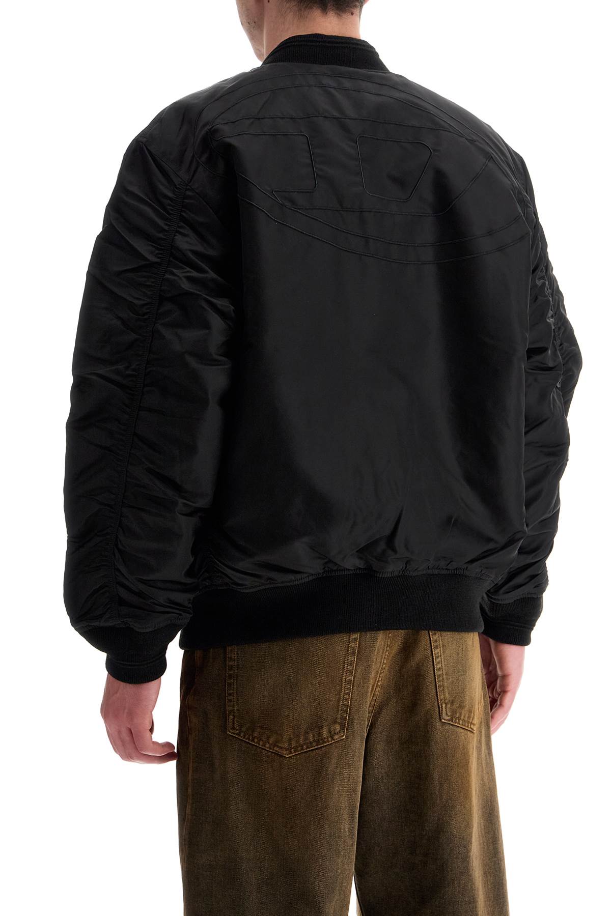 Classic Black Nylon Bomber Jacket With Zip And Side Pockets  - Black