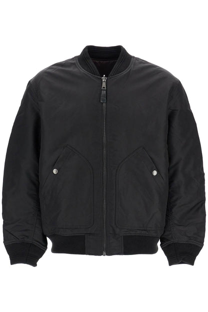 Classic Black Nylon Bomber Jacket With Zip And Side Pockets  - Black