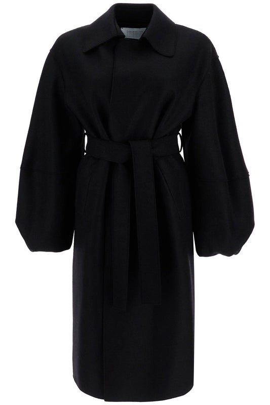 Pressed Wool Robe Coat With Nine Words  - Black