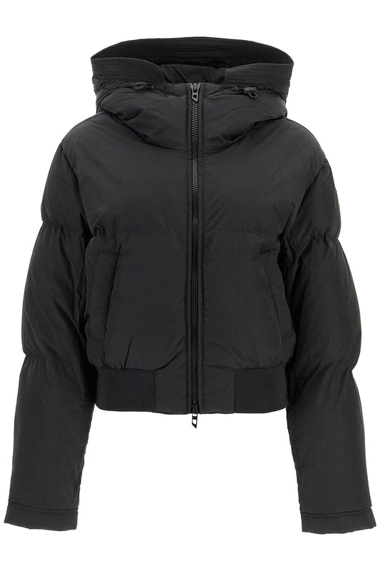 Nylon Crinkle Hooded Down Jacket  - Black