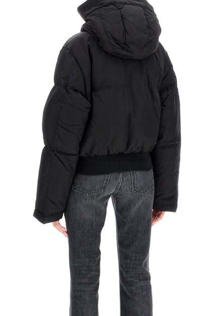 Nylon Crinkle Hooded Down Jacket  - Black