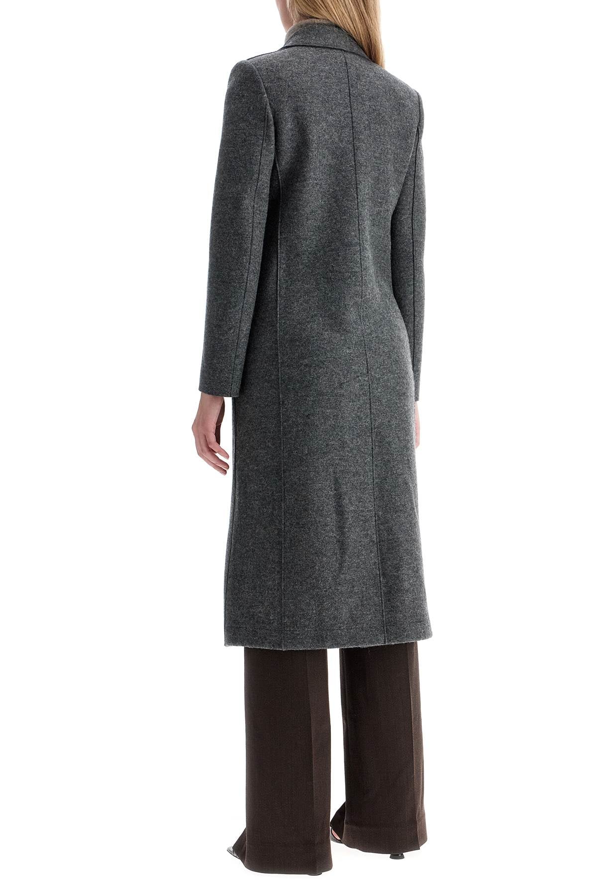 Single-breasted Coat In Pressed Wool  - Grey