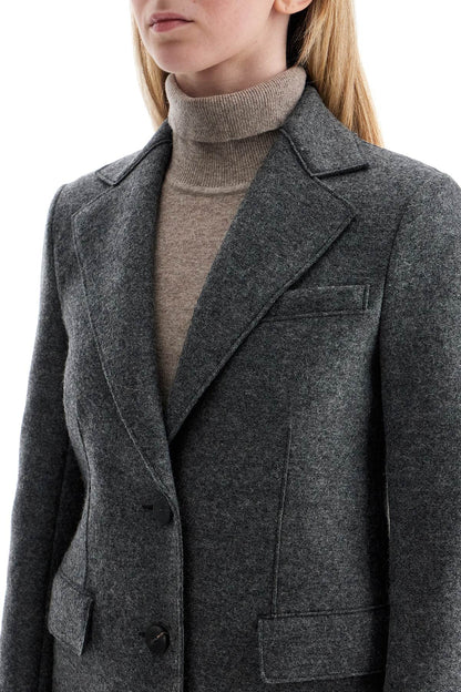 Single-breasted Coat In Pressed Wool  - Grey