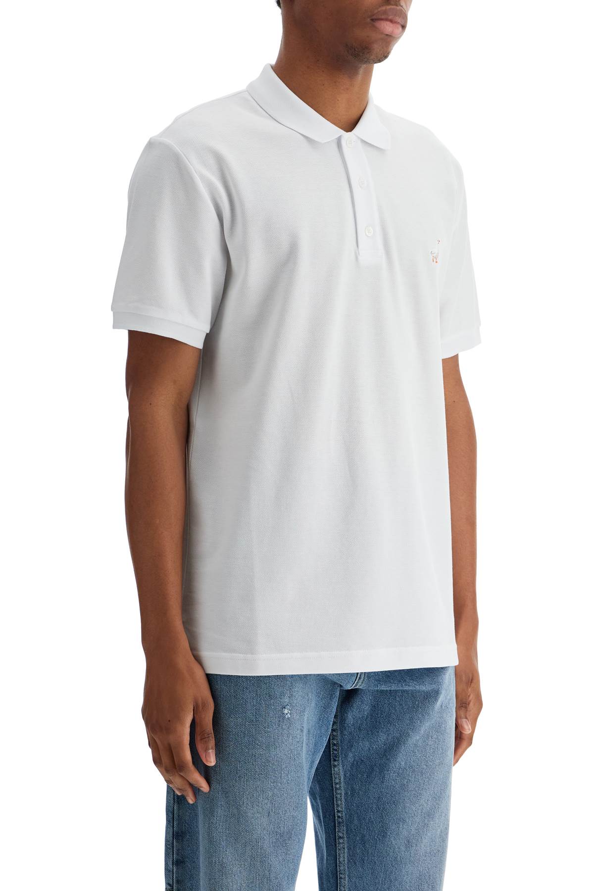 White Cotton Polo With Delicate Embroidery  - White