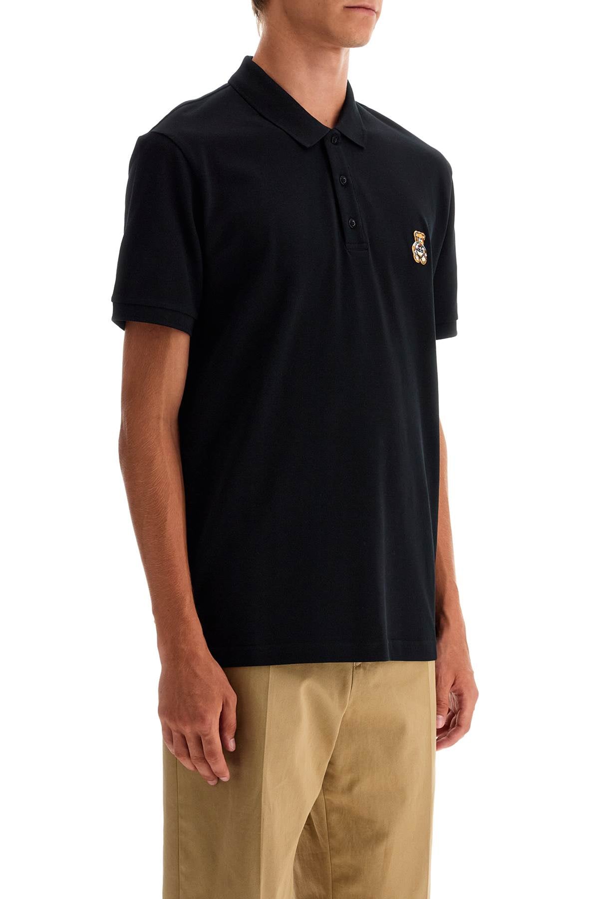 Polo Shirt With Teddy Bear Application  - Black